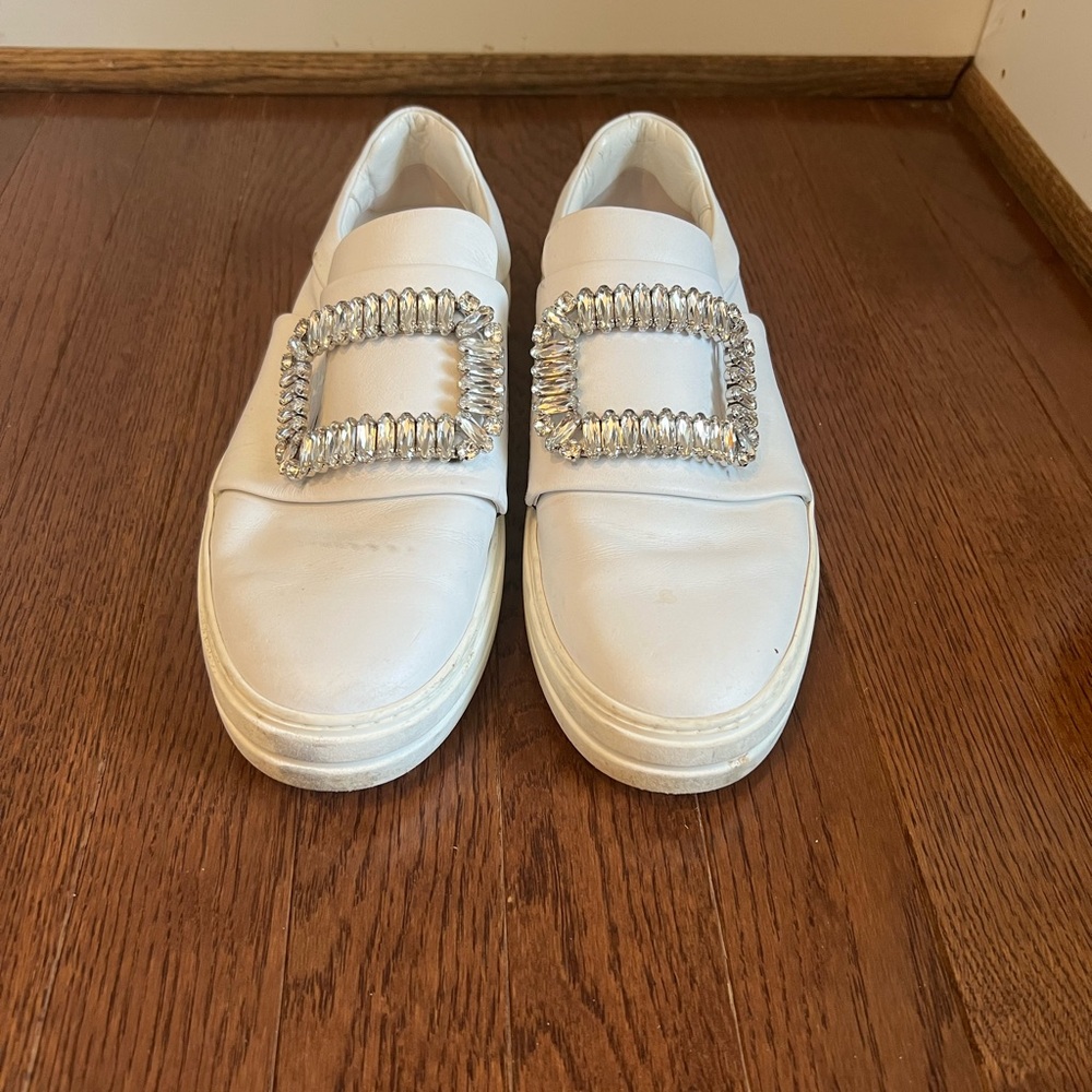 Roger Vivier White Slip-On Shoes with Silver Accents